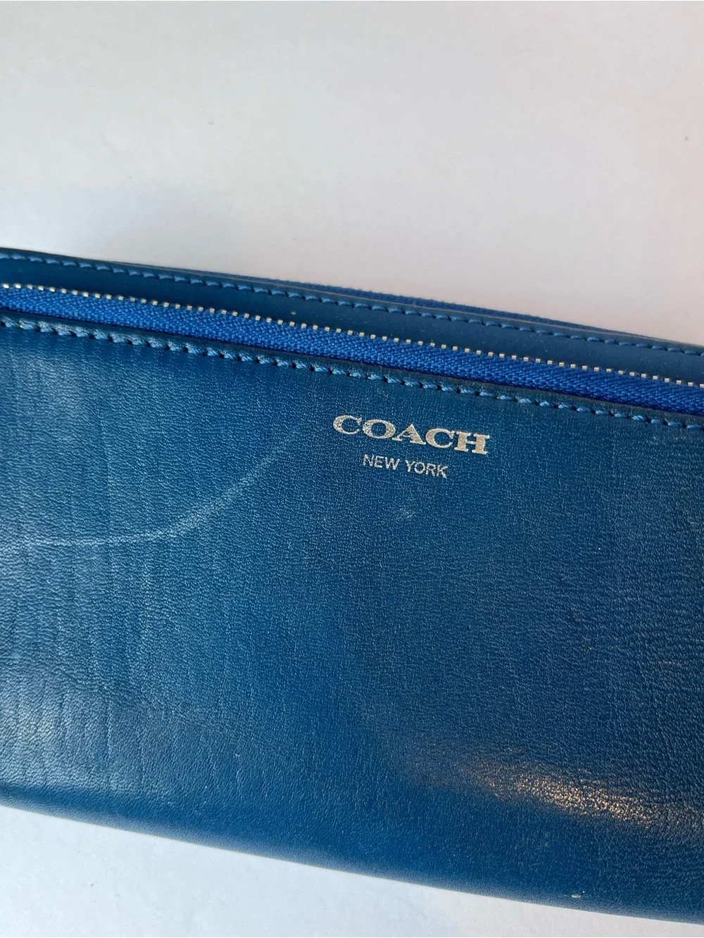 Coach Blue Leather Double Zip Wallet Clutch